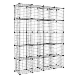 20pcs Cube Storage Organizer, DIY Cube Closet Wardrobe Shelving,Wire Cube Grid Bookshelf, Modular Metal Show Case Rack, Black
