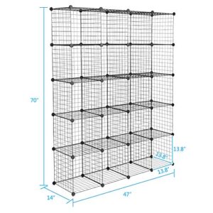 20pcs Cube Storage Organizer, DIY Cube Closet Wardrobe Shelving,Wire Cube Grid Bookshelf, Modular Metal Show Case Rack, Black