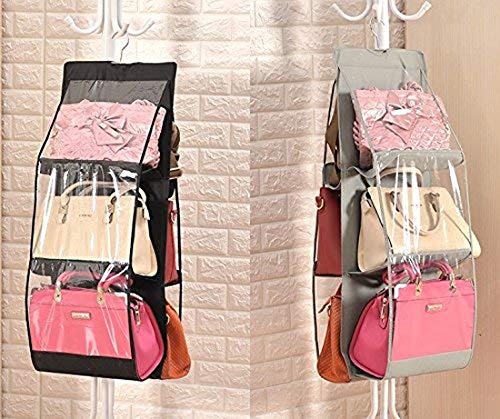 Emoly Hanging Handbag Organizer Dust Proof Storage Holder Bag Wardrobe Closet for Purse Clutch with 6 Larger Pockets for Organizing and Storing Women Handbags（Black）