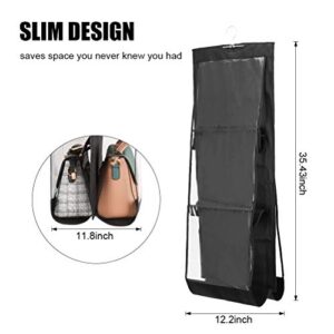 Emoly Hanging Handbag Organizer Dust Proof Storage Holder Bag Wardrobe Closet for Purse Clutch with 6 Larger Pockets for Organizing and Storing Women Handbags（Black）