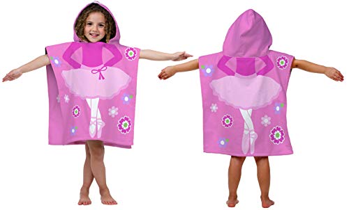 Jay Franco Trend Collector Ballerina Kids Bath/Pool/Beach Hooded Poncho Towel - Super Soft & Absorbent Cotton Towel - Measures 22 x 22 Inches