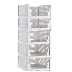 stackable storage bins, 8 pack foldable plastic wardrobe clothes organizer drawer shelf storage basket container