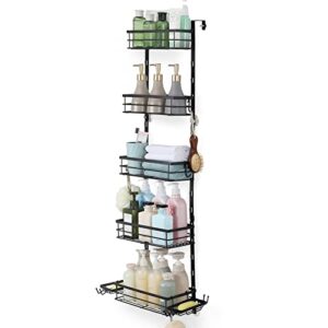 Over the Door Shower Caddy, 5-Tier Adjustable Hanging Shower Organizer Rustproof Metal Bathroom Storage Shelf Shower Basket with Soap Holder & Suction Cup for Shampoo, Conditioner