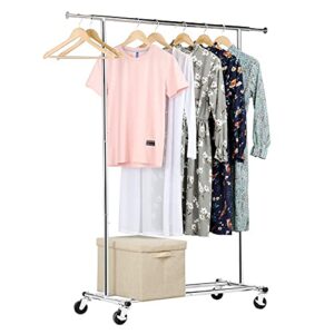 yaheetech metal garment rack with wheels, heavy duty clothes rack with extendable hanging rod, clothing rack for hanging clothes, silver