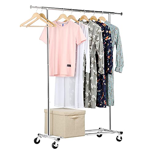 Yaheetech Metal Garment Rack with Wheels, Heavy Duty Clothes Rack with Extendable Hanging Rod, Clothing Rack for Hanging Clothes, Silver