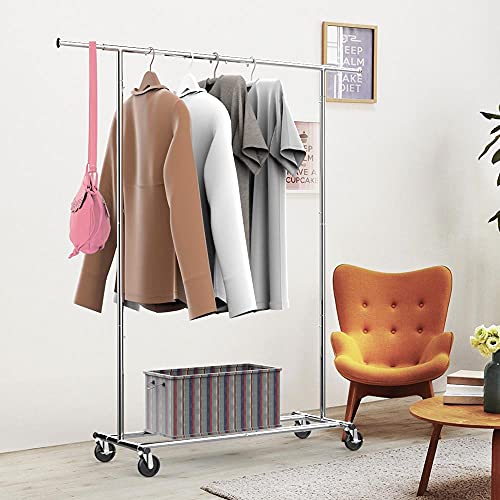 Yaheetech Metal Garment Rack with Wheels, Heavy Duty Clothes Rack with Extendable Hanging Rod, Clothing Rack for Hanging Clothes, Silver