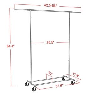 Yaheetech Metal Garment Rack with Wheels, Heavy Duty Clothes Rack with Extendable Hanging Rod, Clothing Rack for Hanging Clothes, Silver