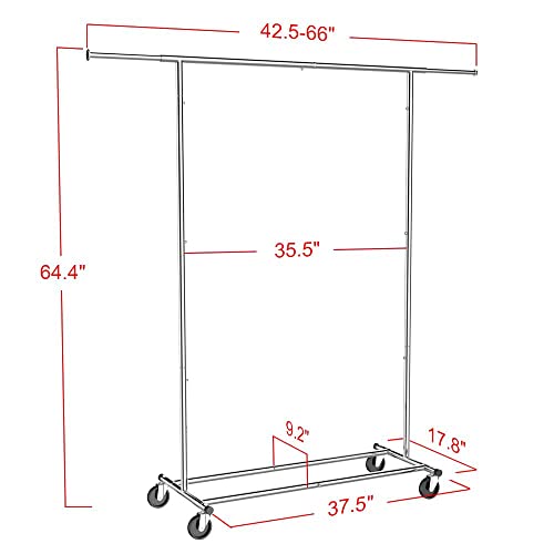 Yaheetech Metal Garment Rack with Wheels, Heavy Duty Clothes Rack with Extendable Hanging Rod, Clothing Rack for Hanging Clothes, Silver