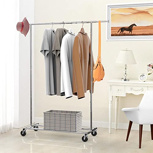 Yaheetech Metal Garment Rack with Wheels, Heavy Duty Clothes Rack with Extendable Hanging Rod, Clothing Rack for Hanging Clothes, Silver