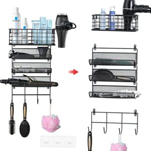 wall-mounted hair dryer holder styling tool organizer 4-shelf storage wire basket with hook heat safe rack for hair straighteners,curling wands,flat iron,perfume,cabinet door bathroom kitchen