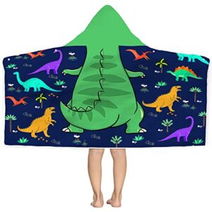 dinosaur beach towel, dinosaur towel for kids with hood t-rex hooded towel for boys 30x50 cool cartoon microfiber bath towel poncho bathrobe for swin pool cover up, green blue dinosaur birthday gifts
