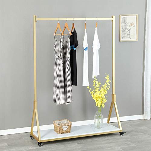 FURVOKIA Modern Simple Heavy Duty Metal Rolling Garment Rack with Wheel,Retail Display Clothing Rack with Wood, Single Rod Floor-Standing Hangers Clothes Shelves (47.2 L)