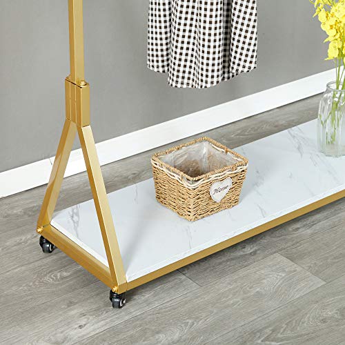 FURVOKIA Modern Simple Heavy Duty Metal Rolling Garment Rack with Wheel,Retail Display Clothing Rack with Wood, Single Rod Floor-Standing Hangers Clothes Shelves (47.2 L)