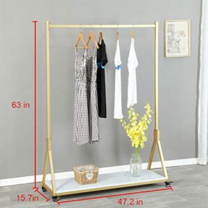 FURVOKIA Modern Simple Heavy Duty Metal Rolling Garment Rack with Wheel,Retail Display Clothing Rack with Wood, Single Rod Floor-Standing Hangers Clothes Shelves (47.2 L)