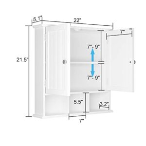 ChooChoo Bathroom Cabinet Wall Mounted 2-Door with 3 Open Shelves, Wooden Medicine Cabinets with Adjustable Shelf, Space Saver Storage Cabinets Over The Toilet for Bathroom&Living Room, White