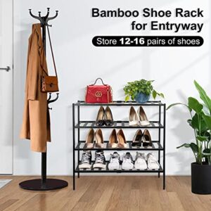 Allinside Bamboo Shoe Rack, Splitable & Stackable, Wooden Shoe Storage Organizer, Hypoallergenic Bamboo Material, Sturdy Shoe Shelf for Entryway, Closet (4-Tier)