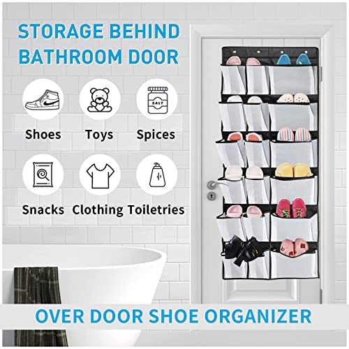 IGOYDD Over the Door Shoe Organizer, Hanging Shoe Organizer with 6 Extra Large Mesh Storage Pockets, Door Shoe Rack for Bedroom Bathroom and Kitchen