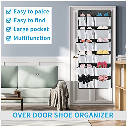 IGOYDD Over the Door Shoe Organizer, Hanging Shoe Organizer with 6 Extra Large Mesh Storage Pockets, Door Shoe Rack for Bedroom Bathroom and Kitchen