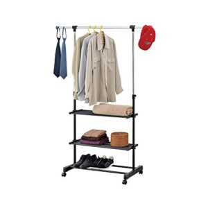 mind reader rolling garment rack with 3 shelves, silver/black