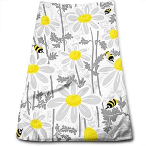 sarnfans grey hand towel for bathroom home kitchen dish towels,daisy flowers bees in spring tim,towel for cooking and baking,towel for cooking and baking,yellow white 15in x27in