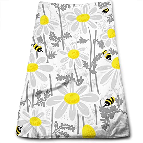 SARNFANS Grey Hand Towel for Bathroom Home Kitchen Dish Towels,Daisy Flowers Bees in Spring Tim,Towel for Cooking and Baking,Towel for Cooking and Baking,Yellow White 15in x27in