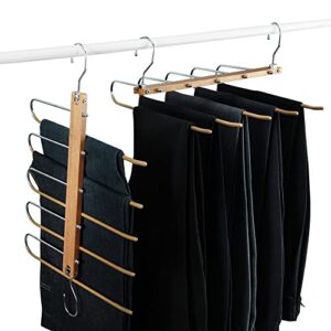 2-piece magic pants hangers (2.0 center is backward not easy slide off. more easily getting clothes on and off) pants hangers space saving 5 layers 2 uses multi functional pants rack