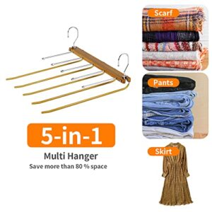 2-Piece Magic Pants Hangers (2.0 Center is Backward Not Easy Slide Off. More Easily Getting Clothes on and Off) Pants Hangers Space Saving 5 Layers 2 Uses Multi Functional Pants Rack