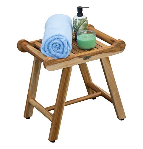 EcoDecors Fully Assembled Teak LiftAide Shower Bench With Support Arms- 20" W x 18" H x 14" D