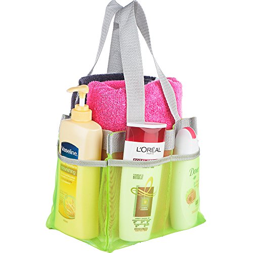 YaeloDesign Shower Caddy Portable Bathroom Mesh Tote Organizer with 7 Storage Compartments Green