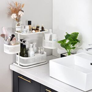 KINGRACK Bathroom Counter Organizer, 3 Tier Rotating Bathroom Storage Organizer, Vanity Tray Organizer for Bathroom Countertop, Kitchen Spice Rack,White