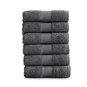market & place 100% cotton super soft luxury hand towel set | quick-dry and highly absorbent | ribbed textured | 550 gsm | includes 6 hand towels | roda collection (dark grey)