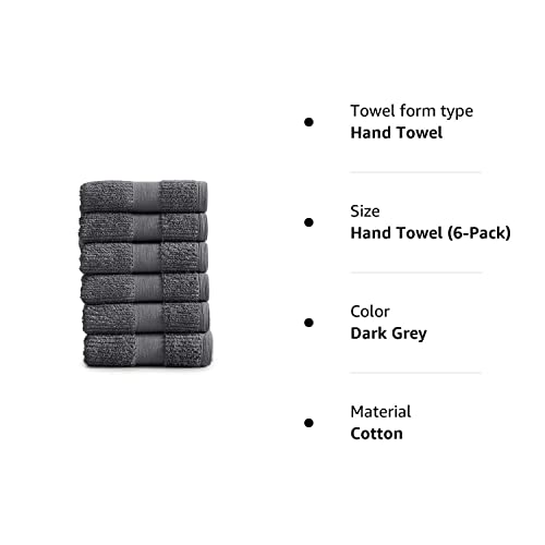 Market & Place 100% Cotton Super Soft Luxury Hand Towel Set | Quick-Dry and Highly Absorbent | Ribbed Textured | 550 GSM | Includes 6 Hand Towels | Roda Collection (Dark Grey)