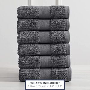 Market & Place 100% Cotton Super Soft Luxury Hand Towel Set | Quick-Dry and Highly Absorbent | Ribbed Textured | 550 GSM | Includes 6 Hand Towels | Roda Collection (Dark Grey)