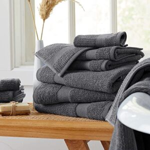 Market & Place 100% Cotton Super Soft Luxury Hand Towel Set | Quick-Dry and Highly Absorbent | Ribbed Textured | 550 GSM | Includes 6 Hand Towels | Roda Collection (Dark Grey)