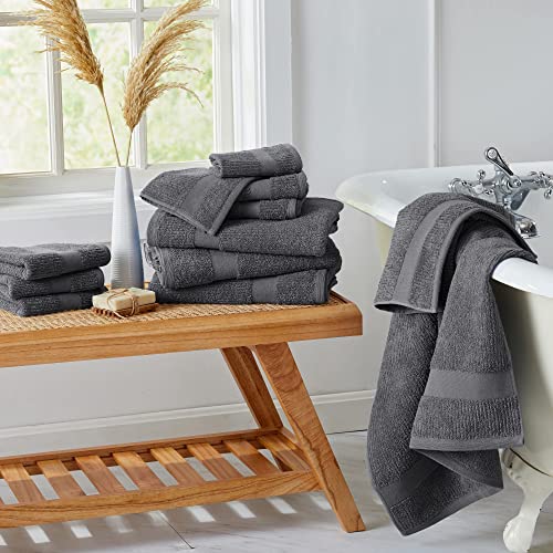 Market & Place 100% Cotton Super Soft Luxury Hand Towel Set | Quick-Dry and Highly Absorbent | Ribbed Textured | 550 GSM | Includes 6 Hand Towels | Roda Collection (Dark Grey)