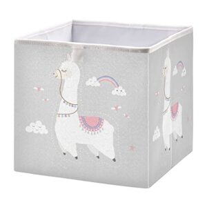 cute llama collapsible fabric storage cube bins with handles square closet organizer waterproof lining for clothes toy gift storage 11.02x11.02x11.02 inches