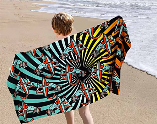 PINKEONLINE Dinosaur Beach Towels for Kids Terry Blanket Throw Microfiber 27.5X55 inches for Bath Swim Camping and Sport, Surfing Dino.