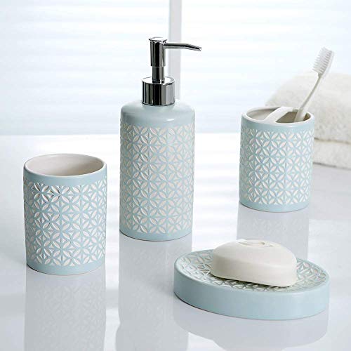 Allure Home Creation Felix 4-Piece Ceramic Bathroom Accessory Set Aqua