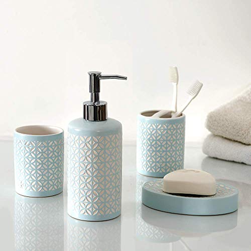 Allure Home Creation Felix 4-Piece Ceramic Bathroom Accessory Set Aqua