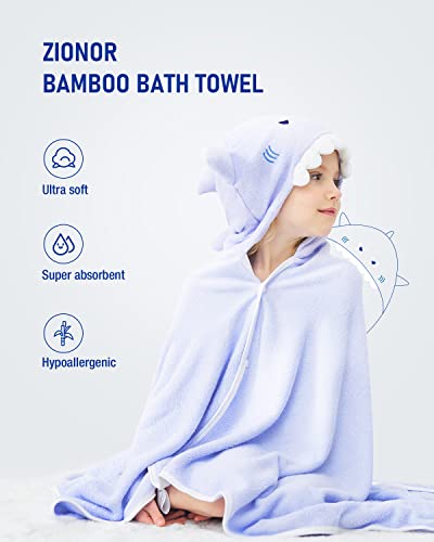 ZIONOR Bamboo Hooded Towel for Kids - 35'' x 50'' Extra Large Bath Towels for Kids 3-10 Yrs, Premium Soft Towels for Boys Girls, Ultra Absorbent and Hypoallergenic (Purple, Shark)