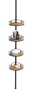 wenko dolcedo corner bamboo and stainless steel telescopic bathroom shower shelf height adjustable with 4 shelves, black/natural, 31 x 65-275 x 23 cm