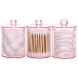 tbestmax 3 pack cotton swab ball pad holder, 10 oz qtip apothecary jar pink makeup organizer, bathroom containers dispenser