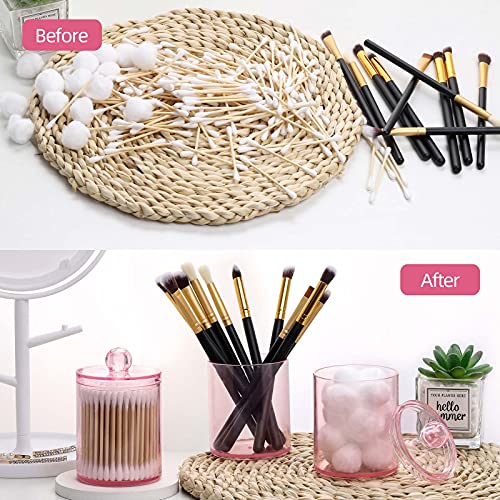 Tbestmax 3 Pack Cotton Swab Ball Pad Holder, 10 Oz Qtip Apothecary Jar Pink Makeup Organizer, Bathroom Containers Dispenser