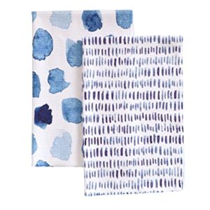 Crae Home Waffle Weave Pattern Microfiber Two Hand Towel Set (Ocean Drops/Blotched)