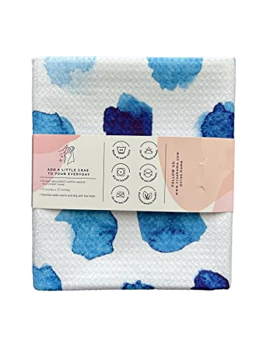 Crae Home Waffle Weave Pattern Microfiber Two Hand Towel Set (Ocean Drops/Blotched)