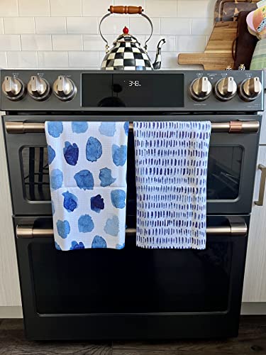 Crae Home Waffle Weave Pattern Microfiber Two Hand Towel Set (Ocean Drops/Blotched)