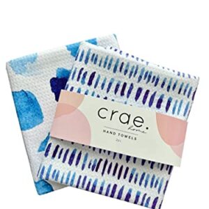 Crae Home Waffle Weave Pattern Microfiber Two Hand Towel Set (Ocean Drops/Blotched)