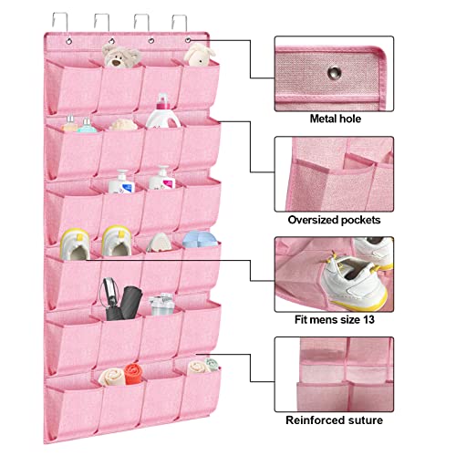 homyfort Over the Door Organizer, Hanging Baby Diaper Organizer for Nursery, Pink Shoe Organizer Over the Door for Girls