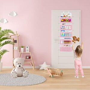 homyfort Over the Door Organizer, Hanging Baby Diaper Organizer for Nursery, Pink Shoe Organizer Over the Door for Girls