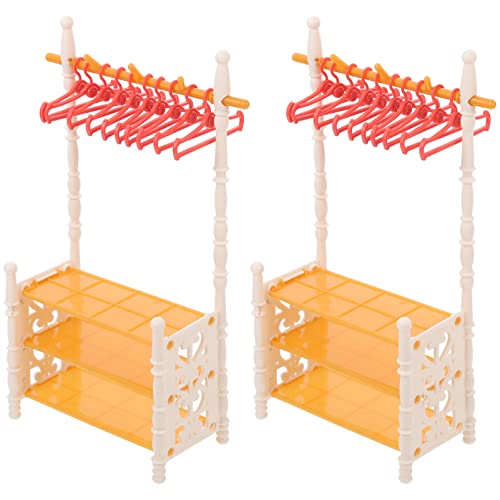 Toyvian Mini Clothes Hanger Rack Doll Dress Up Storage Rack Mini Shoe Rack for Doll Mini Clothes Rack Clothing Rack with Storage Shelf Miniature Wardrobe for Dollhouse, 10.22in